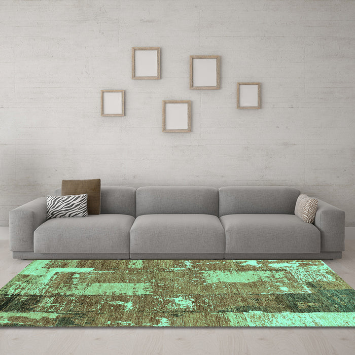 Machine Washable Patchwork Turquoise Transitional Area Rugs in a Living Room,, wshabs2335turq