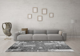 Machine Washable Patchwork Gray Transitional Rug in a Living Room,, wshabs2335gry