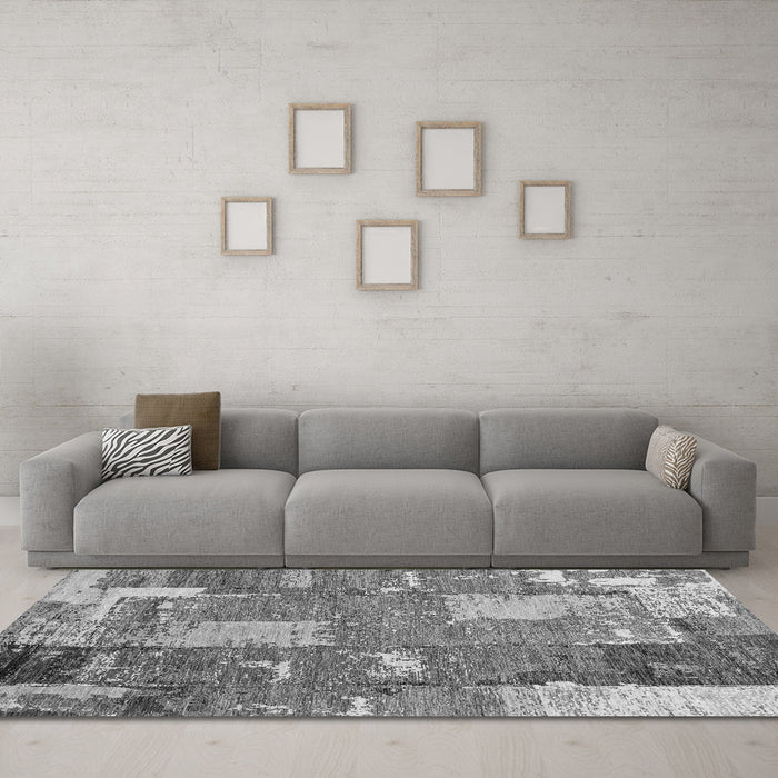 Machine Washable Patchwork Gray Transitional Rug in a Living Room,, wshabs2335gry