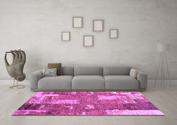 Machine Washable Patchwork Purple Transitional Area Rugs in a Living Room, wshabs2335pur