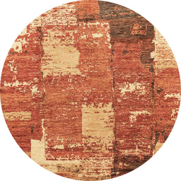 Round Abstract Orange Patchwork Rug, abs2335