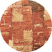 Round Abstract Orange Patchwork Rug, abs2335