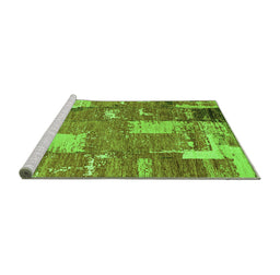 Sideview of Machine Washable Patchwork Green Transitional Area Rugs, wshabs2335grn