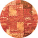 Round Machine Washable Patchwork Orange Transitional Area Rugs, wshabs2335org