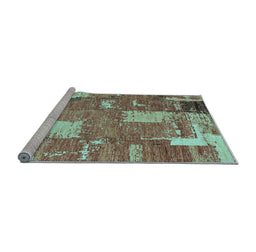 Sideview of Machine Washable Patchwork Light Blue Transitional Rug, wshabs2335lblu