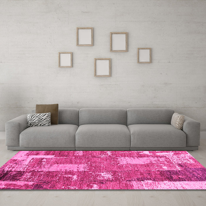 Machine Washable Patchwork Pink Transitional Rug in a Living Room, wshabs2335pnk