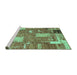 Sideview of Machine Washable Patchwork Turquoise Transitional Area Rugs, wshabs2335turq