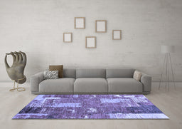 Machine Washable Patchwork Blue Transitional Rug in a Living Room, wshabs2335blu