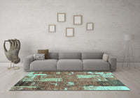 Machine Washable Patchwork Light Blue Transitional Rug, wshabs2335lblu