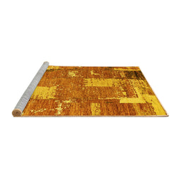 Sideview of Machine Washable Patchwork Yellow Transitional Rug, wshabs2335yw