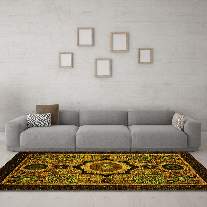 Machine Washable Abstract Yellow Modern Rug in a Living Room, wshabs2336yw
