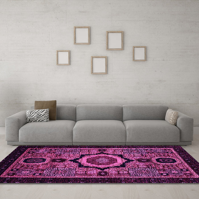 Machine Washable Abstract Pink Modern Rug in a Living Room, wshabs2336pnk