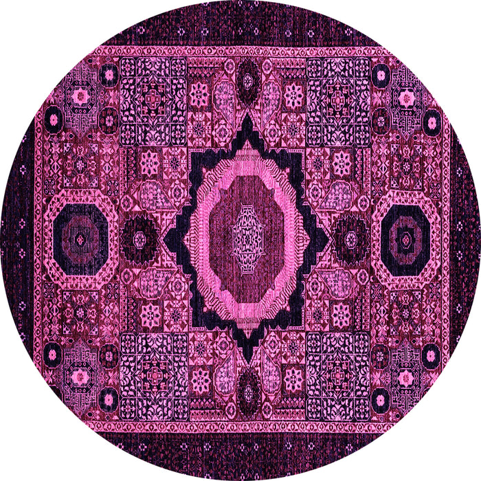 Round Machine Washable Abstract Pink Modern Rug, wshabs2336pnk
