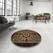 Round Abstract Brown Modern Rug in a Office, abs2336