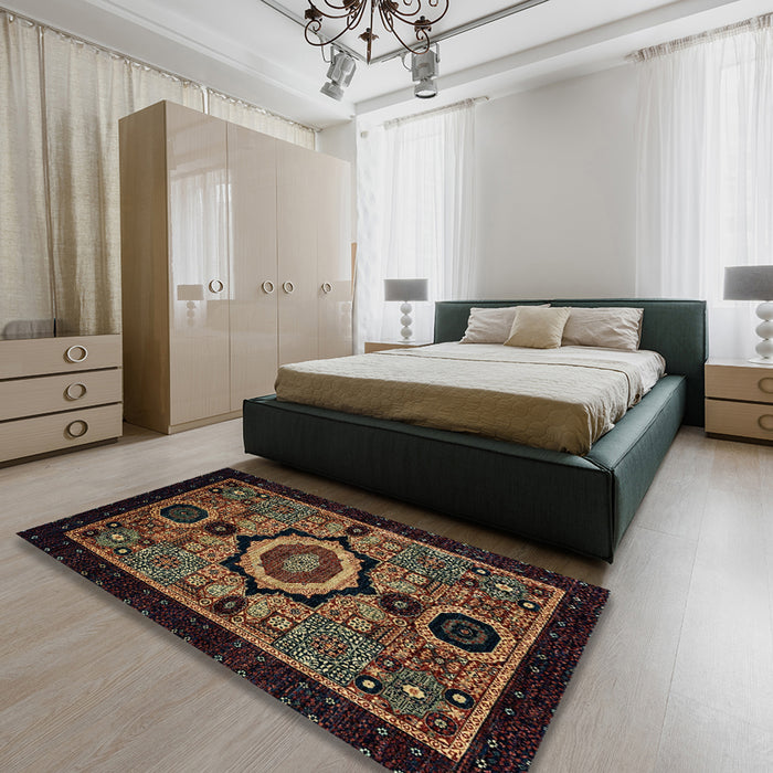 Machine Washable Abstract Brown Rug in a Bedroom, wshabs2336