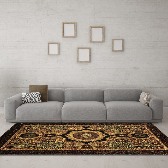 Machine Washable Abstract Brown Modern Rug in a Living Room,, wshabs2336brn