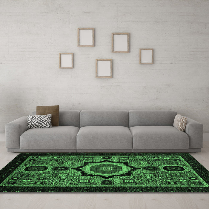 Machine Washable Abstract Emerald Green Modern Area Rugs in a Living Room,, wshabs2336emgrn