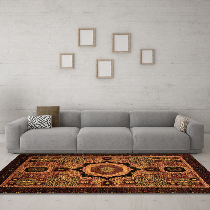 Machine Washable Abstract Orange Modern Area Rugs in a Living Room, wshabs2336org