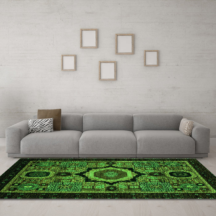 Machine Washable Abstract Green Modern Area Rugs in a Living Room,, wshabs2336grn