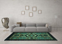 Machine Washable Abstract Turquoise Modern Rug, wshabs2336turq