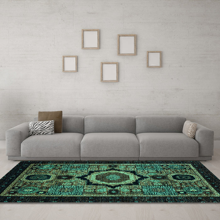 Machine Washable Abstract Turquoise Modern Area Rugs in a Living Room,, wshabs2336turq