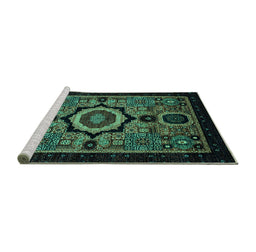 Sideview of Machine Washable Abstract Turquoise Modern Area Rugs, wshabs2336turq