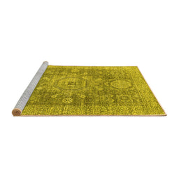 Sideview of Machine Washable Abstract Yellow Modern Rug, wshabs2337yw