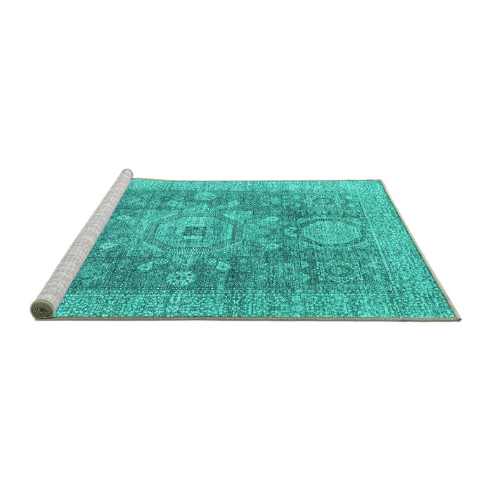 Sideview of Machine Washable Abstract Turquoise Modern Area Rugs, wshabs2337turq