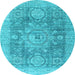 Round Abstract Light Blue Modern Rug, abs2337lblu