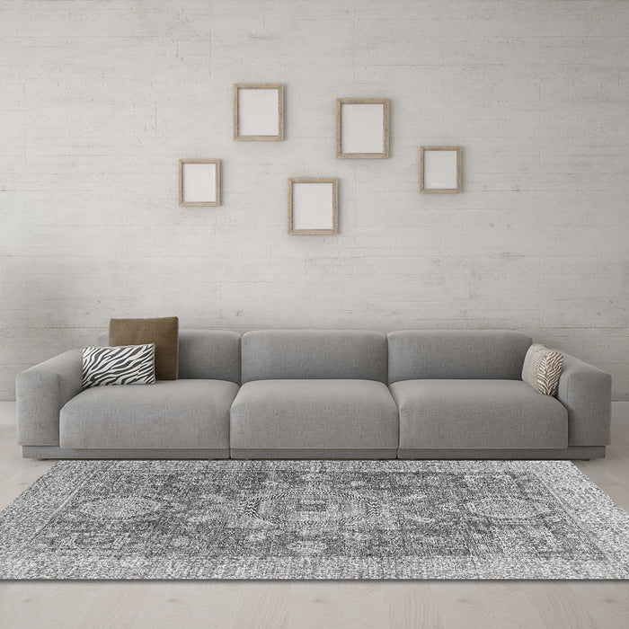 Machine Washable Abstract Gray Modern Rug in a Living Room,, wshabs2337gry