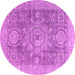 Round Machine Washable Abstract Pink Modern Rug, wshabs2337pnk