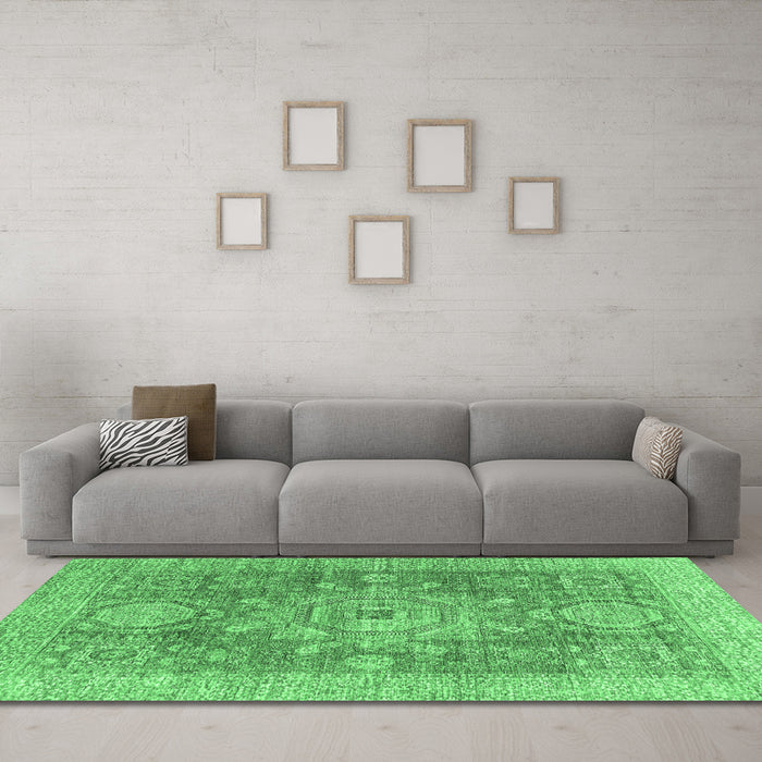 Machine Washable Abstract Emerald Green Modern Area Rugs in a Living Room,, wshabs2337emgrn