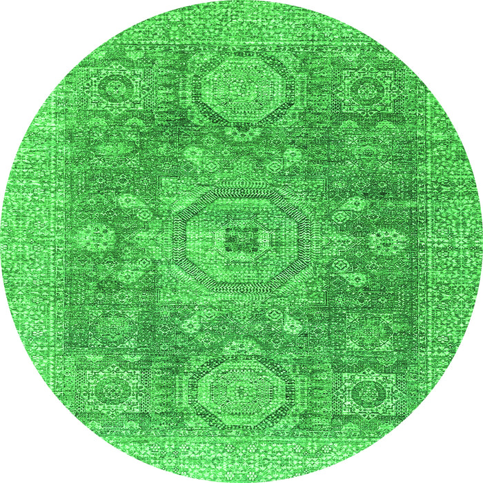 Round Machine Washable Abstract Green Modern Area Rugs, wshabs2337grn