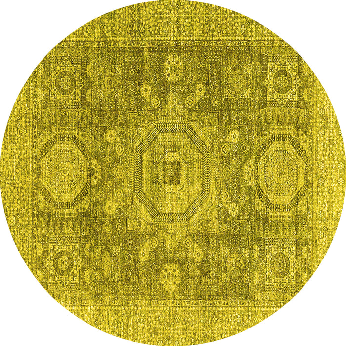 Round Abstract Yellow Modern Rug, abs2337yw