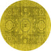 Round Abstract Yellow Modern Rug, abs2337yw