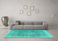 Machine Washable Abstract Turquoise Modern Rug, wshabs2337turq