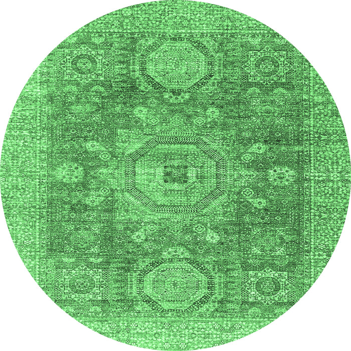 Round Abstract Emerald Green Modern Rug, abs2337emgrn