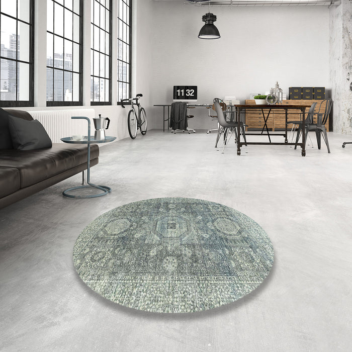 Round Machine Washable Abstract Grey Gray Rug in a Office, wshabs2337
