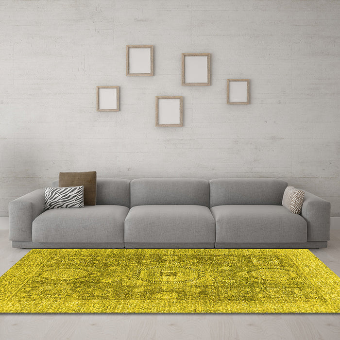 Machine Washable Abstract Yellow Modern Rug in a Living Room, wshabs2337yw