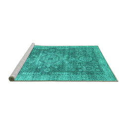 Sideview of Machine Washable Abstract Turquoise Modern Area Rugs, wshabs2338turq