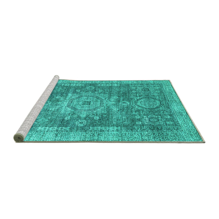 Sideview of Machine Washable Abstract Turquoise Modern Area Rugs, wshabs2338turq