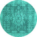 Round Abstract Turquoise Modern Rug, abs2338turq