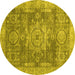 Round Abstract Yellow Modern Rug, abs2338yw