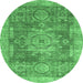 Round Abstract Emerald Green Modern Rug, abs2338emgrn