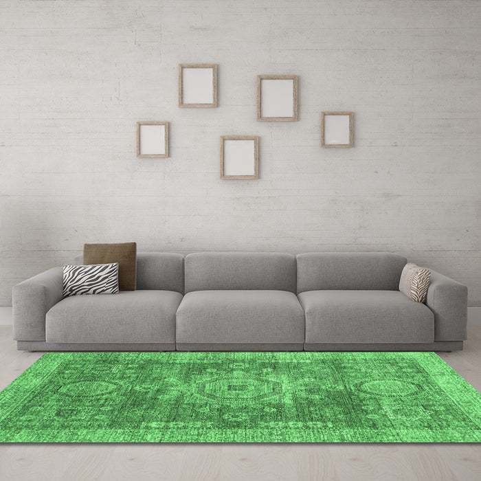 Machine Washable Abstract Emerald Green Modern Area Rugs in a Living Room,, wshabs2338emgrn
