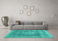 Machine Washable Abstract Turquoise Modern Rug, wshabs2338turq