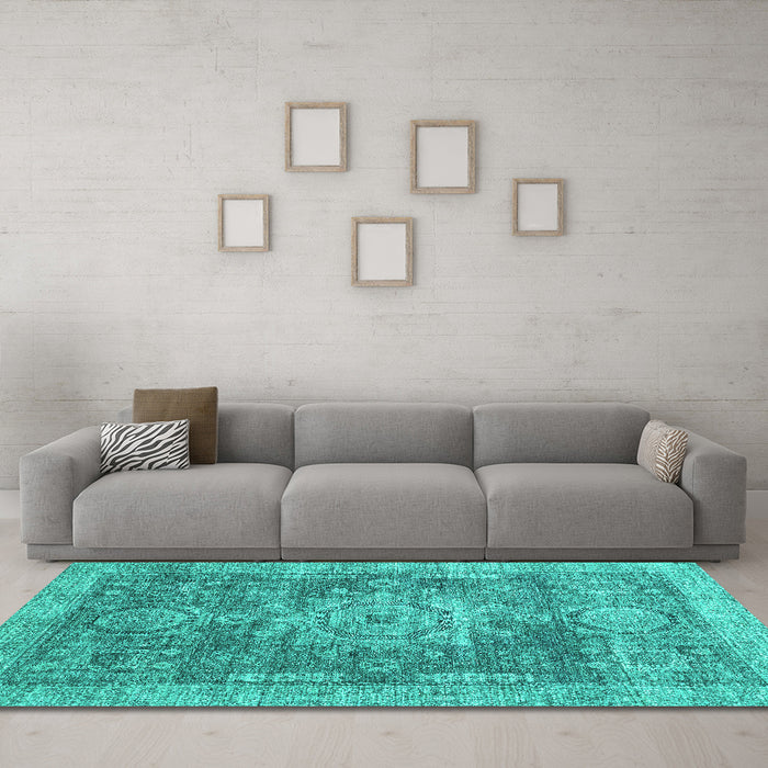 Machine Washable Abstract Turquoise Modern Area Rugs in a Living Room,, wshabs2338turq