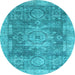 Round Abstract Light Blue Modern Rug, abs2338lblu