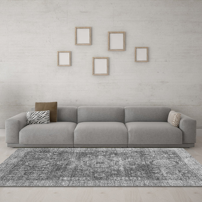 Machine Washable Abstract Gray Modern Rug in a Living Room,, wshabs2338gry