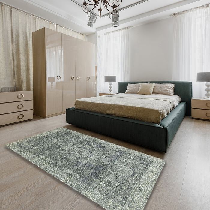 Machine Washable Abstract Ash Gray Rug in a Bedroom, wshabs2338